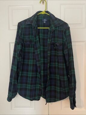 George Women's Green & Navy Plaid Button-Down Shirt